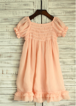 Peach Wrinkled Chiffon Lovely Flower Girl Dress Peach Wrinkled Chiffon Lovely Flower Girl Dress